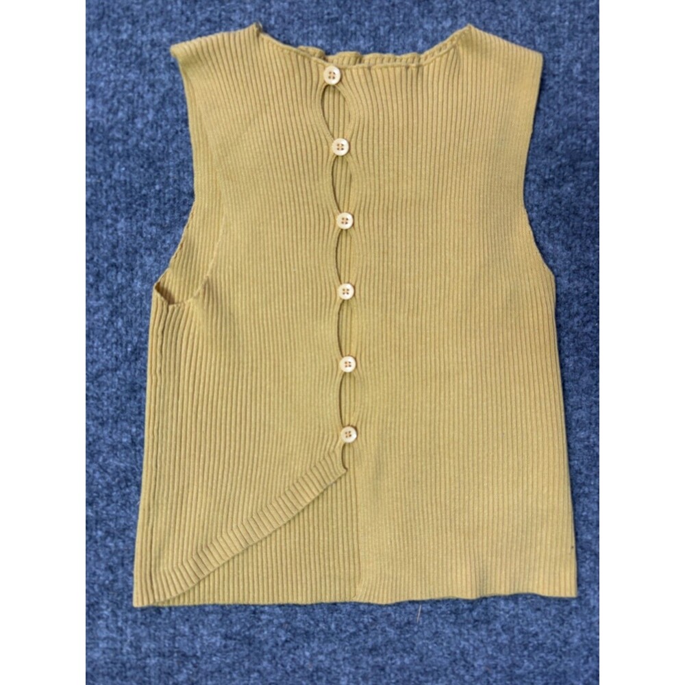 Cider Women's Sleeveless Crop Top Womens Small S Button Up Yellow ribbed